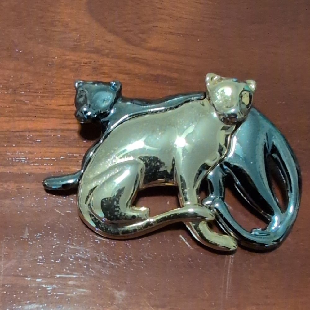 Vintage Liz Claiborne 2-Tone Leopard Panther "Big Cats" Brooch Pin Signed